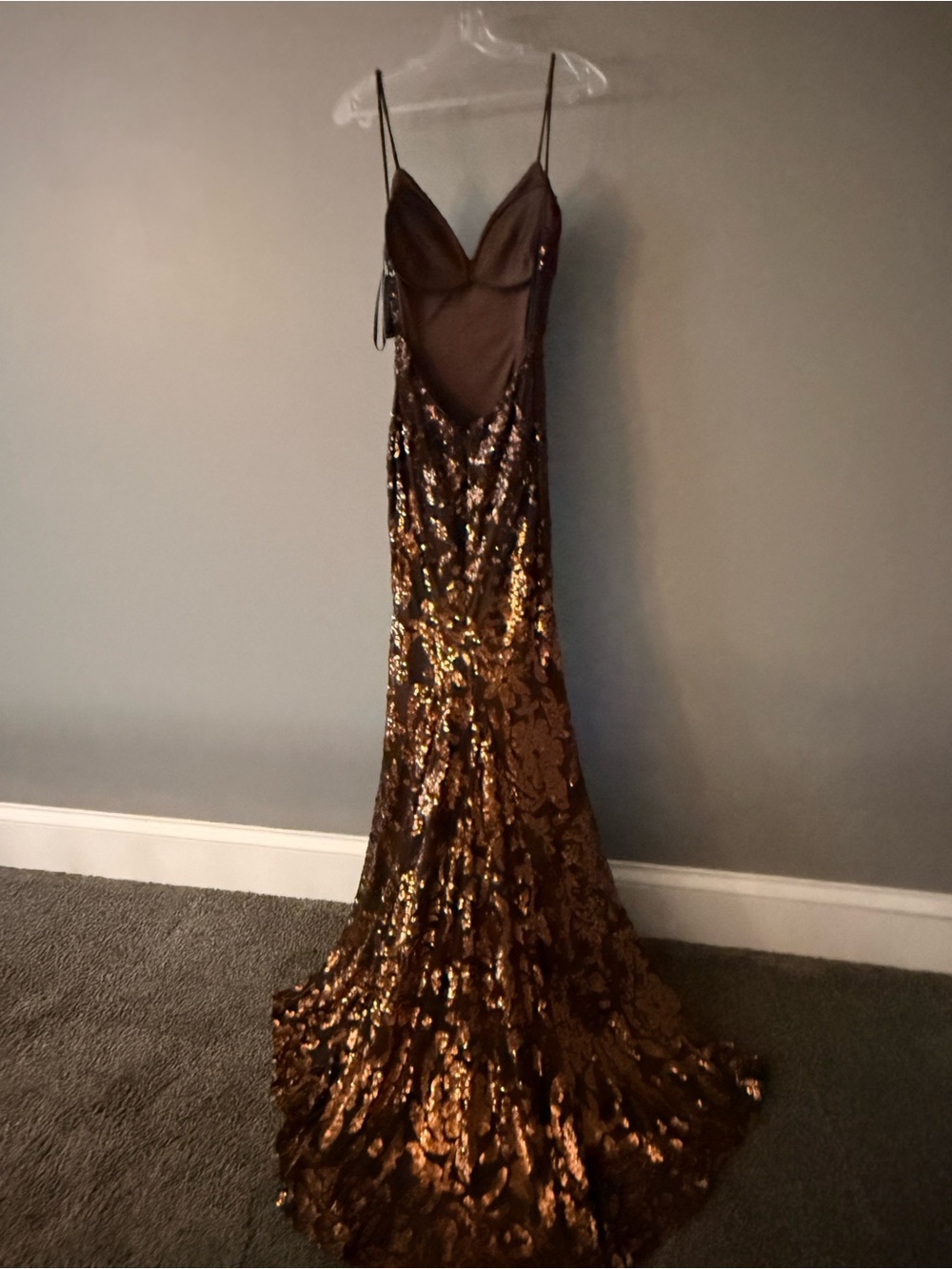 Jovani Gold Sequin Spaghetti Strap Maxi Gown